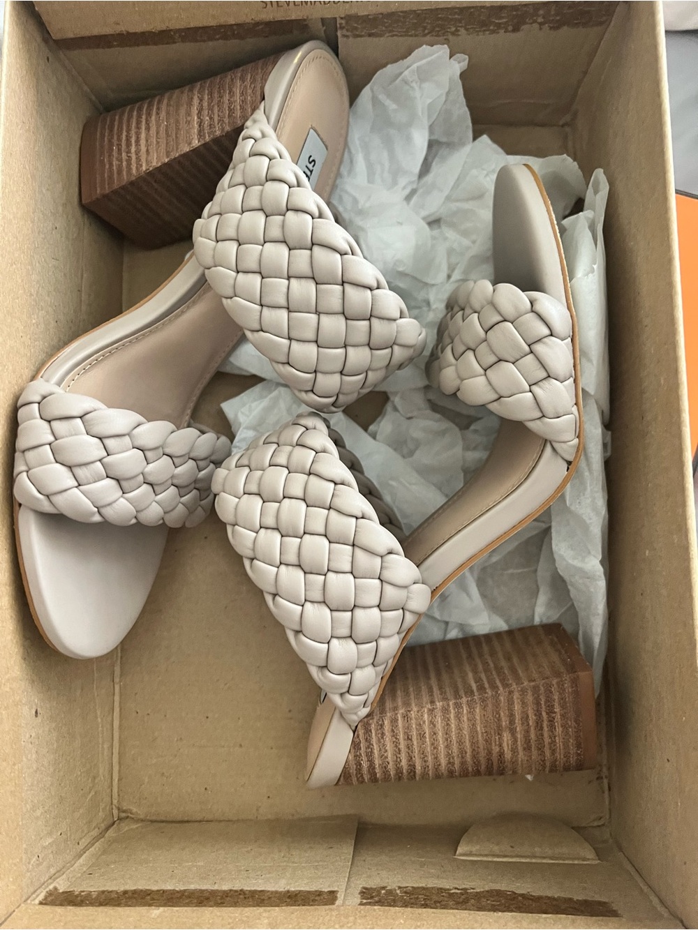 Steve Madden Braided Double-Strap Block Heel Sandals in Beige